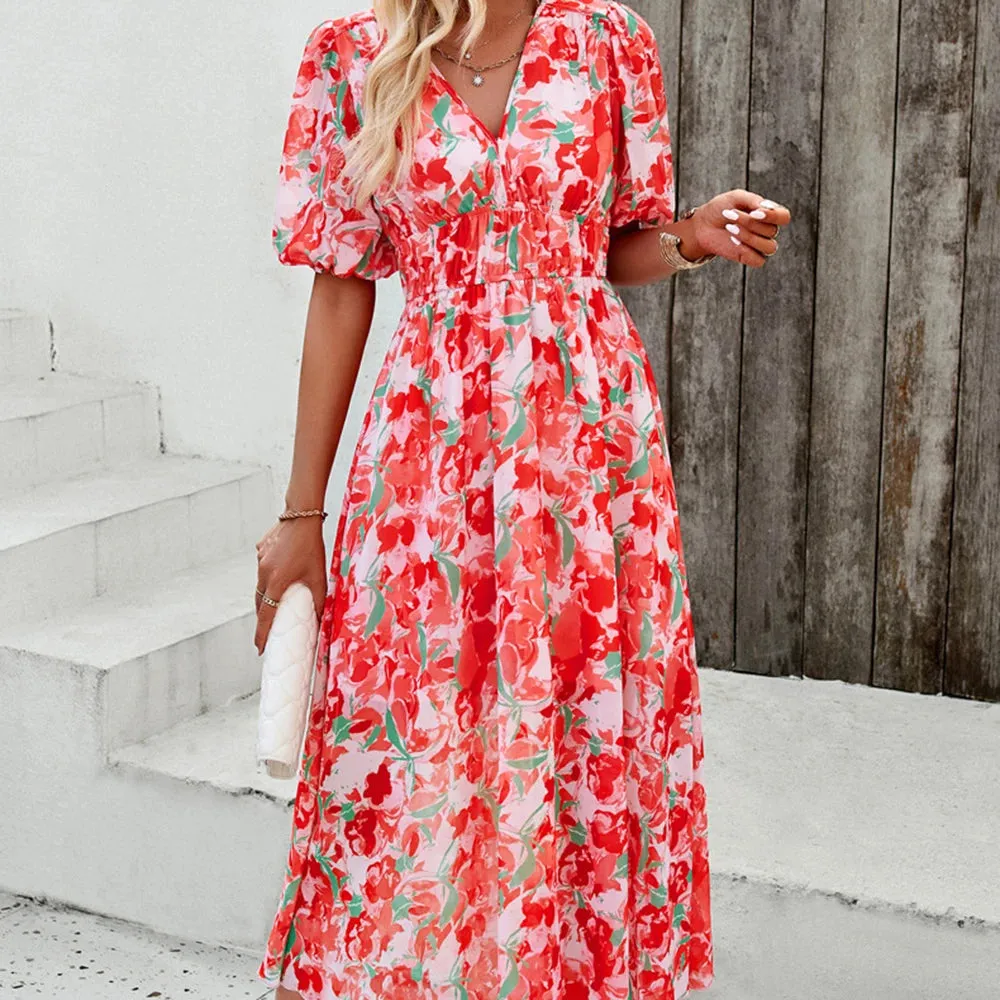 Ausgestelltes Kleid in A-Linie mit Retro-Print