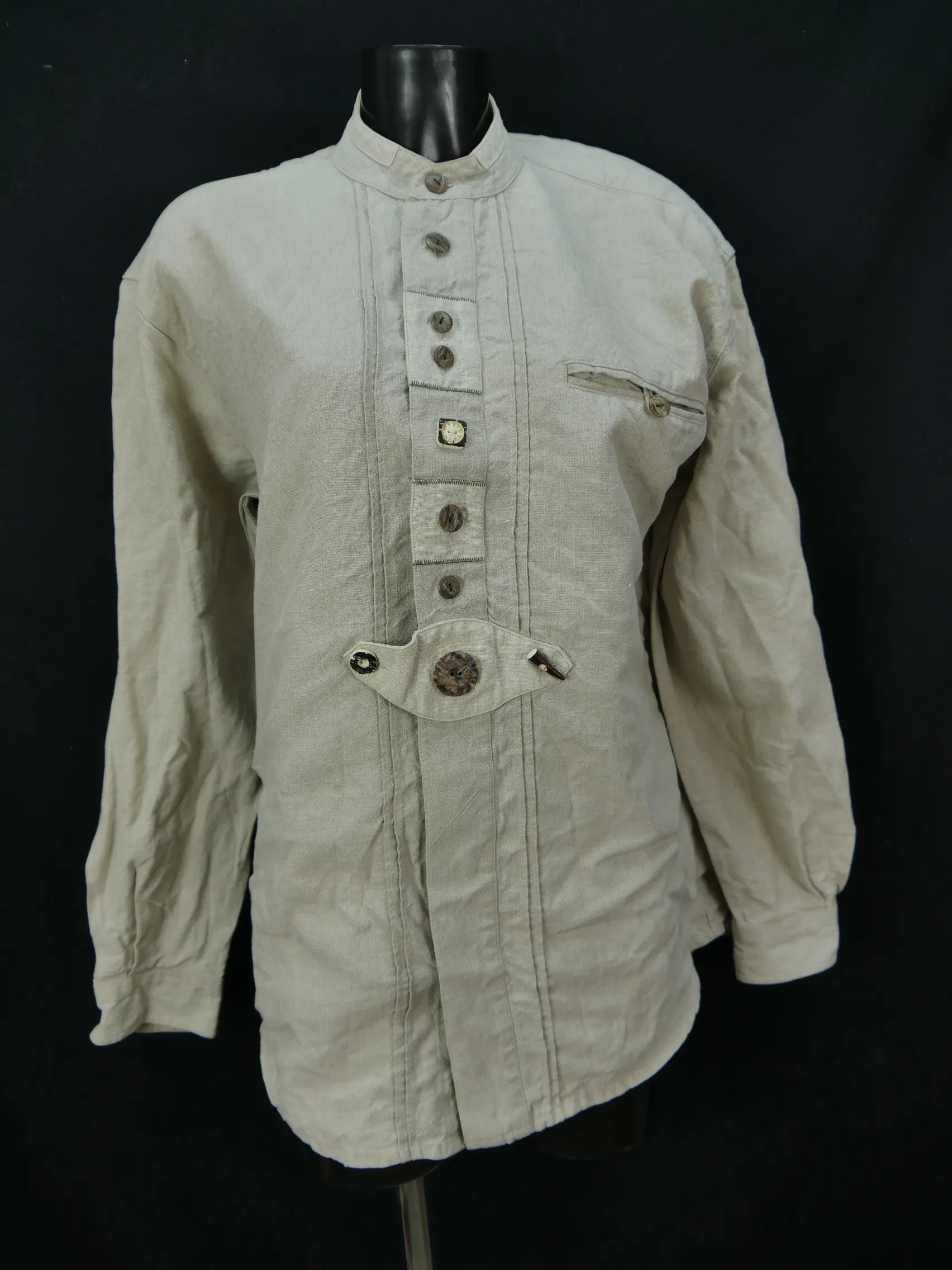 Gr.M Trachtenhemd Hemd Solo beige dichtes leichtes Leinen TH1081