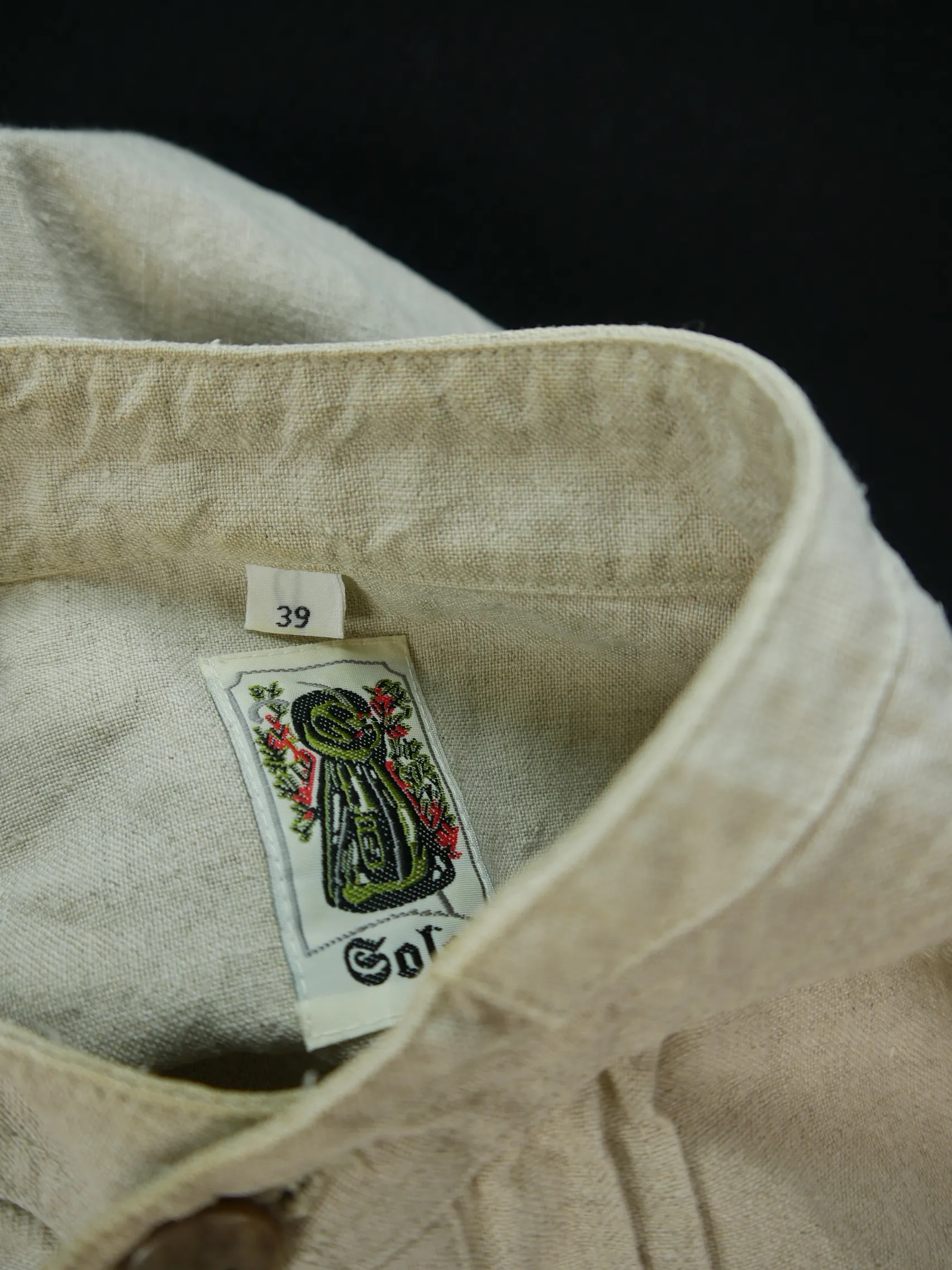 Gr.M Trachtenhemd Hemd Solo beige dichtes leichtes Leinen TH1081