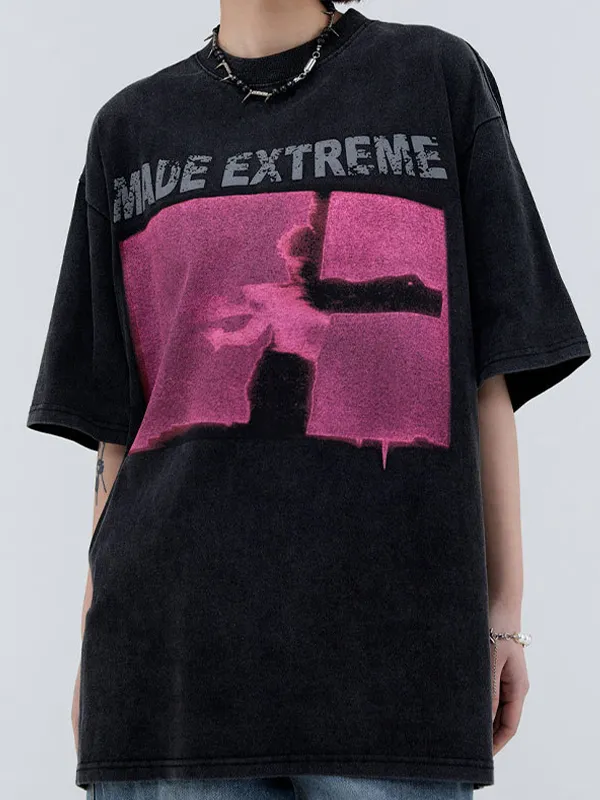 Kurzarm-T-Shirt mit Straßen-Distressed-Print