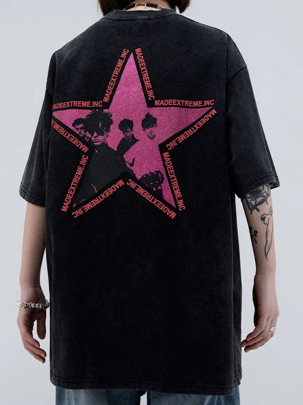 Kurzarm-T-Shirt mit Straßen-Distressed-Print