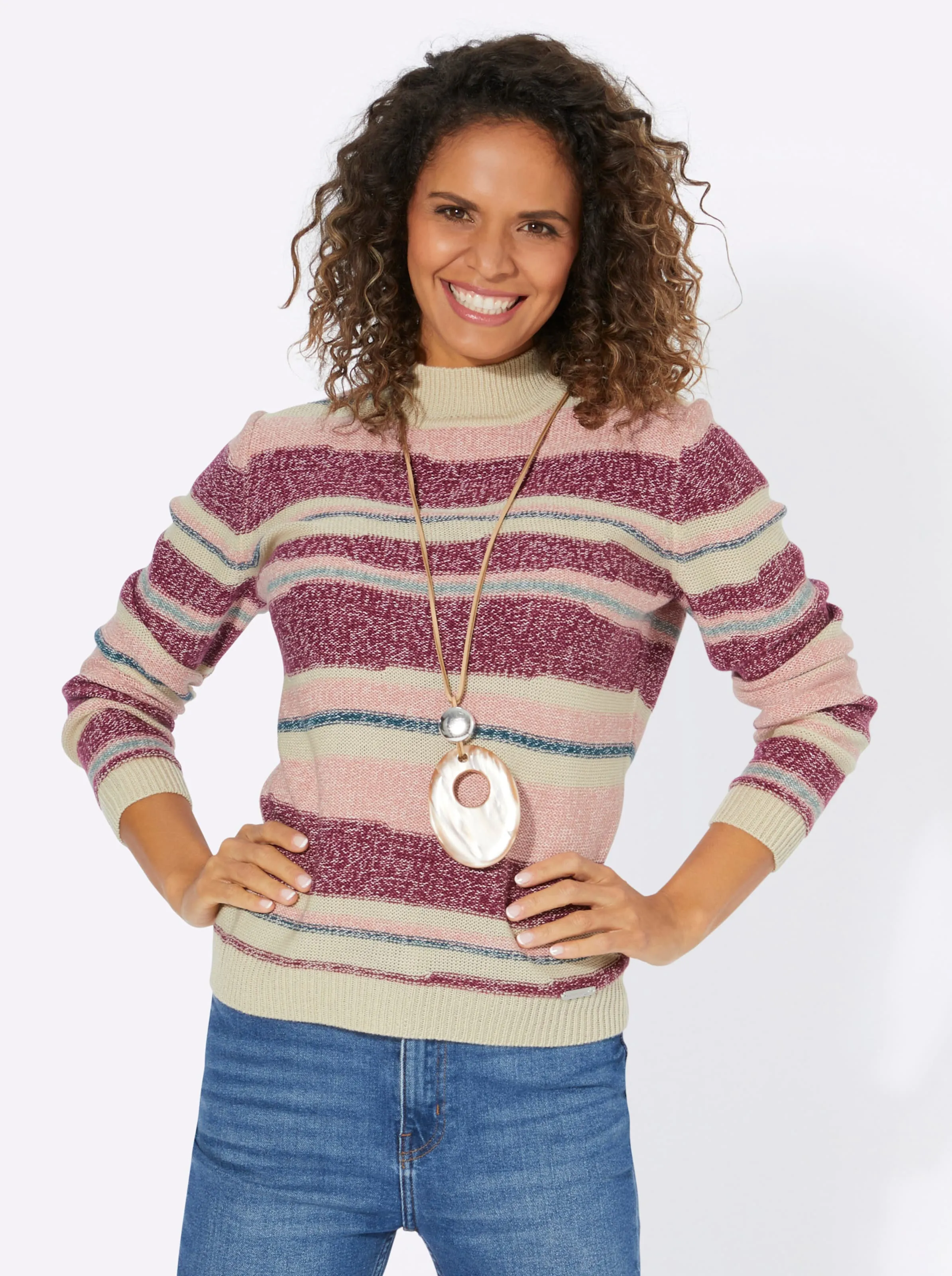 Langarm-Pullover in sand-rosenquarz-gemustert