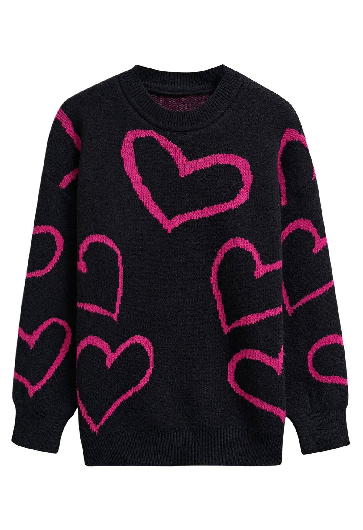 Lovable Heart – Schwarzer Strickpullover mit Rundhalsausschnitt