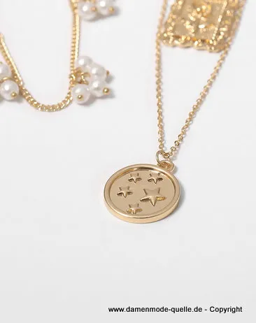 Perlen Layer Halskette Modeschmuck Gold