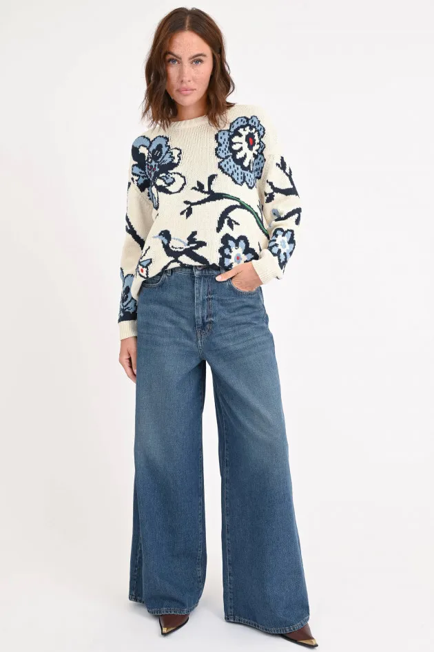 Pullover DOLMEN in Creme/Multicolor gemustert