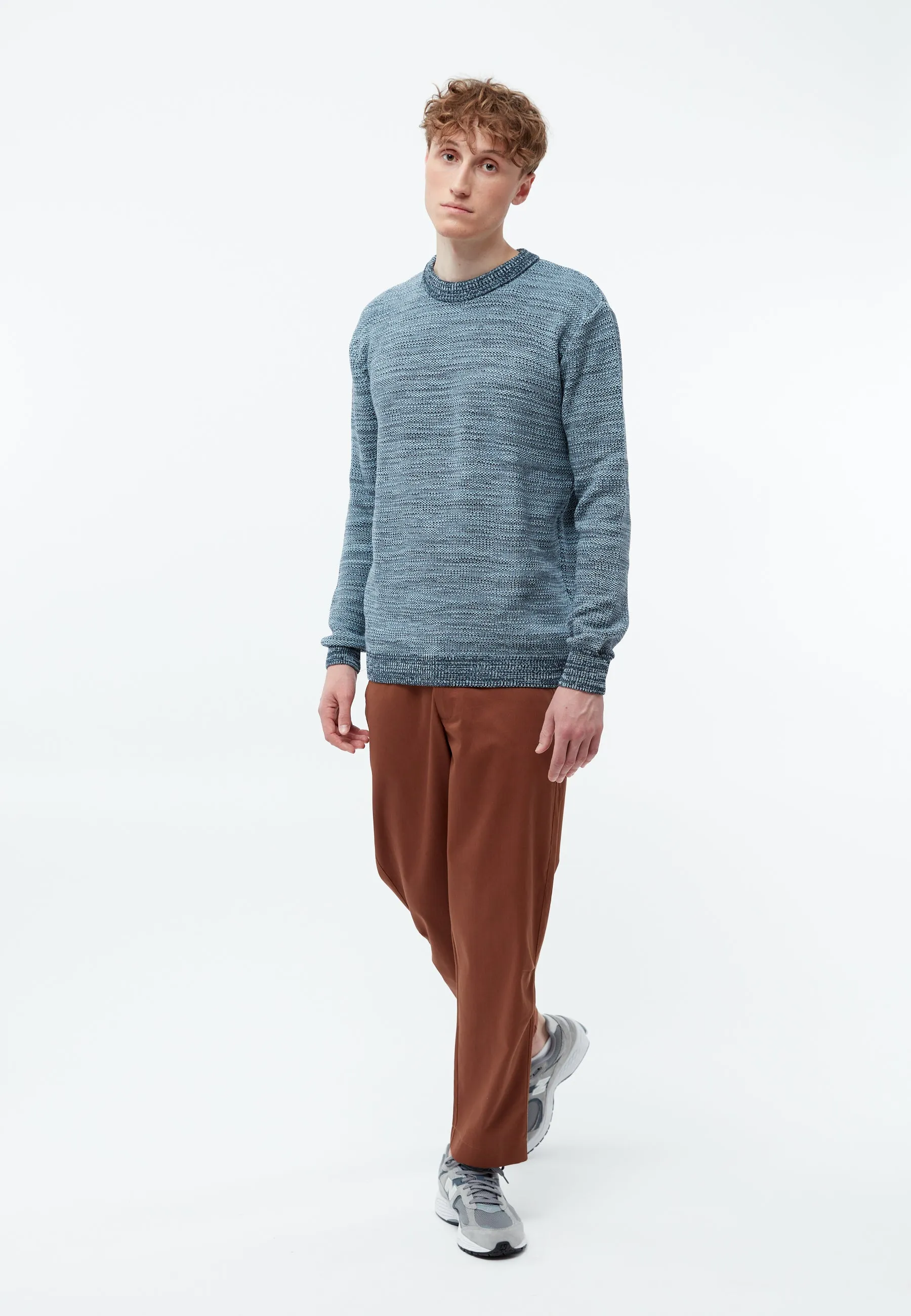 Strickpullover GBAIDEN relaxed aus Bio-Baumwolle - Midnight Blue (Melange)